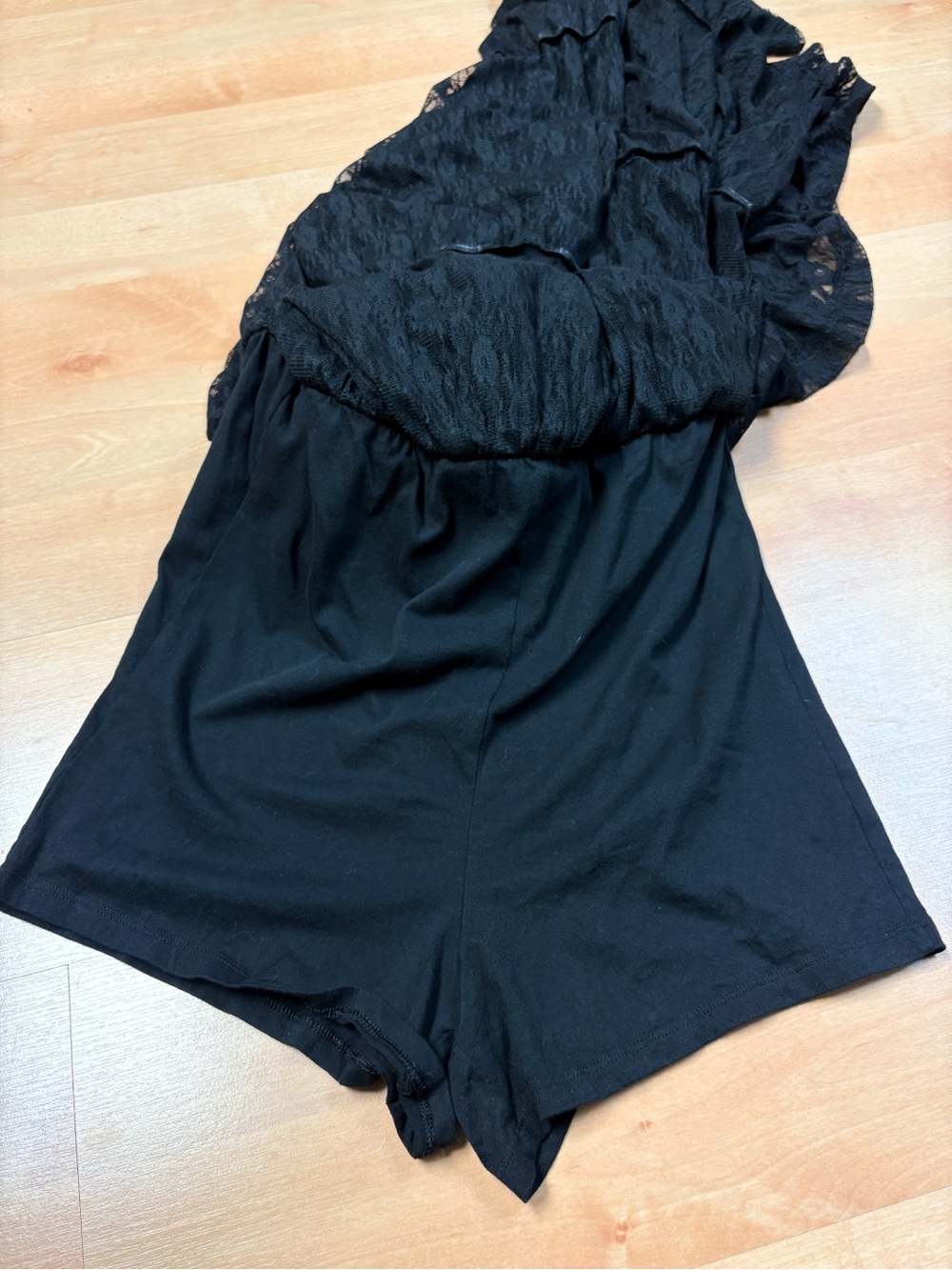 NWT AE American Eagle Mixed Knit Lace Bodice Midi Romper Dress Black Size L NEW - Picture 10 of 12